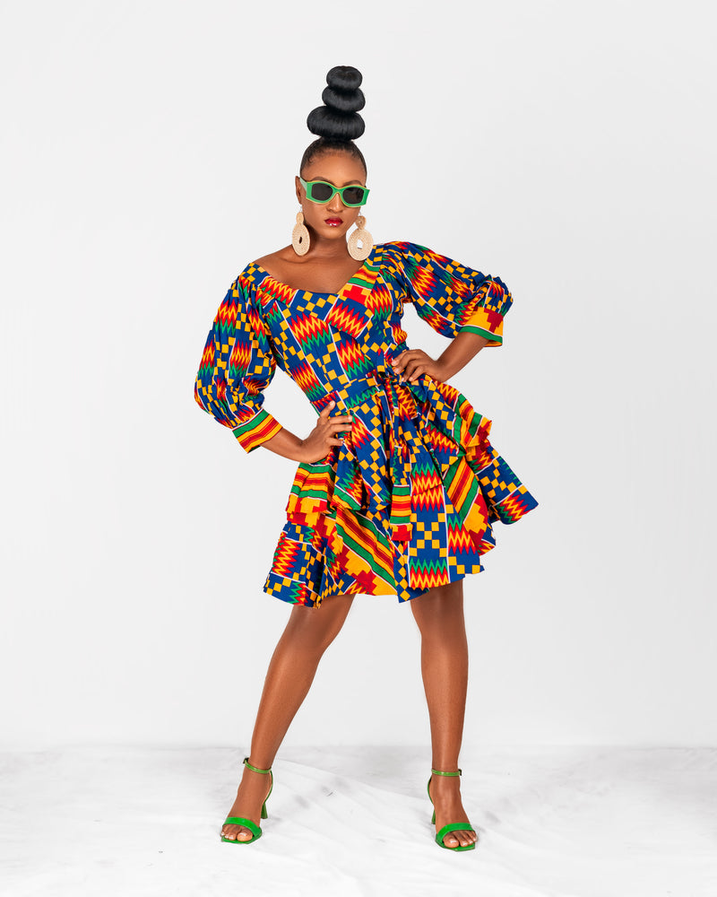 Palmer Ankara Mini Dress | Kente Multicoloured African Print