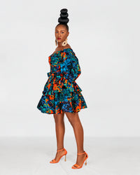 Peng Ankara Mini Dress | Blue Orange Multicoloured  Print