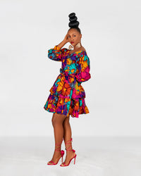 Pamela Ankara Mini Dress | Pink and Blue Multicoloured African Print