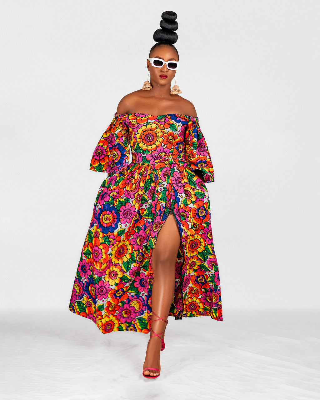 Naomi Ankara Off Shoulder Maxi Dress |  Multicoloured African Print