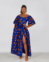 Nimi Ankara Off Shoulder Maxi Dress | Blue and Orange African Print