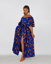 Nimi Ankara Off Shoulder Maxi Dress | Blue and Orange African Print