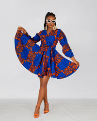 Bekky Ankara Mini Dress | Blue and Orange African Print