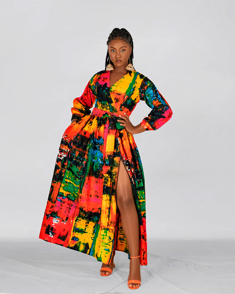 Benny Ankara Maxi Dress | Red and Yellow Multicolor African Print