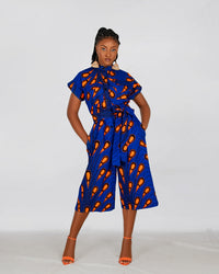 Kiekie Ankara Culotte Jumpsuit | Blue and Orange  African Print