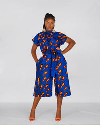 Kiekie Ankara Culotte Jumpsuit | Blue and Orange  African Print