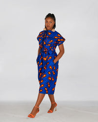 Kiekie Ankara Culotte Jumpsuit | Blue and Orange  African Print