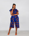 Kiekie Ankara Culotte Jumpsuit | Blue and Orange  African Print