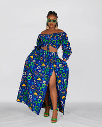 Chichi Ankara Maxi Skirt |  Blue and Green African Print