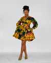 Brenie Ankara Mini Dress |  Green  and Yellow Multicoloured  Print