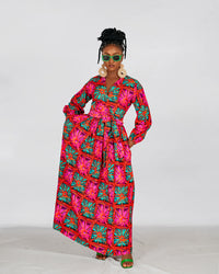 Biston Ankara Maxi Dress | Pink and Green African Print