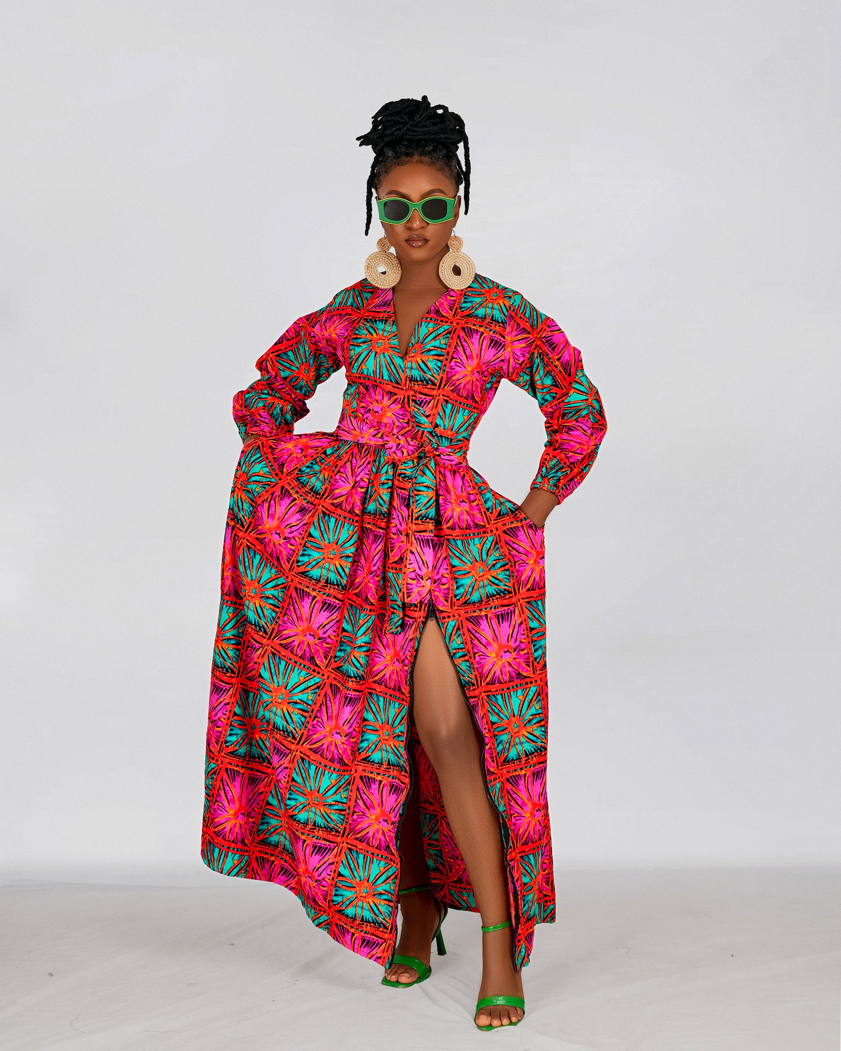 Biston Ankara Maxi Dress Pink and Green African Print M.A.DKollection