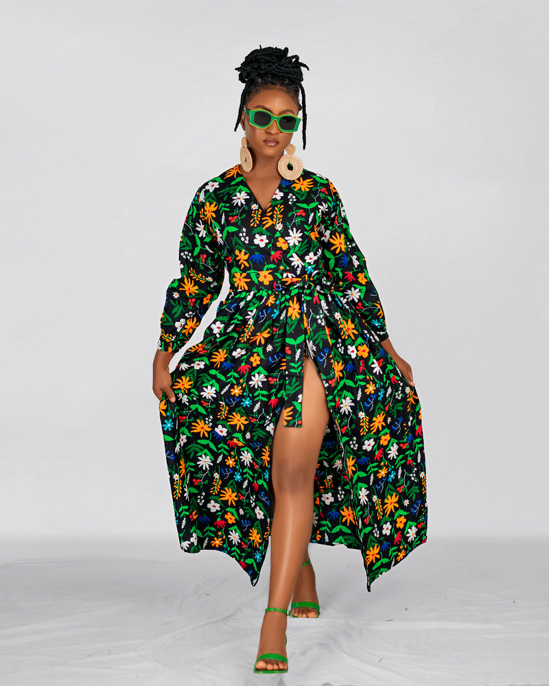 Belinda Ankara Maxi Dress |  Green Multicolor African Floral Print