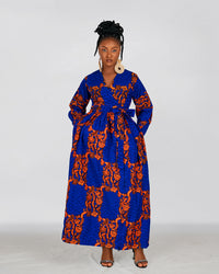 Bekky Ankara Maxi Dress | Blue and Orange African Print