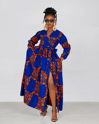 Bekky Ankara Maxi Dress | Blue and Orange African Print