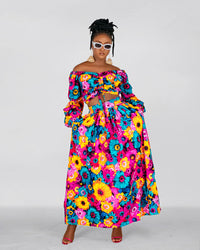 Camsy Ankara Maxi Skirt | Pink and Yellow Multicolored African Print