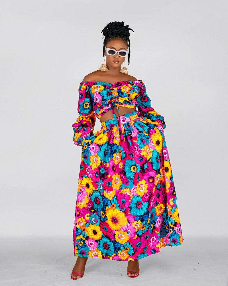 Camsy Ankara Maxi Skirt | Pink and Yellow Multicolored African Print