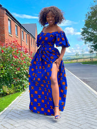 Acacia Blue African Print Maxi Dress