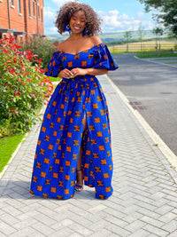 Acacia Blue African Print Maxi Dress