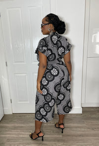 Kattie Ankara Culotte Jumpsuit | Black and White African Print