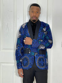 Parker Ankara Men Blazer | Blue Multicolor African Print