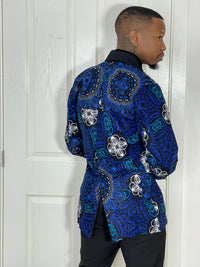 Parker Ankara Men Blazer | Blue Multicolor African Print