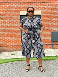 Kattie Ankara Culotte Jumpsuit | Black and White African Print