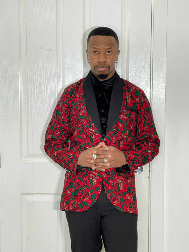 Henry Ankara Men Blazer | Red Multicolor African Print