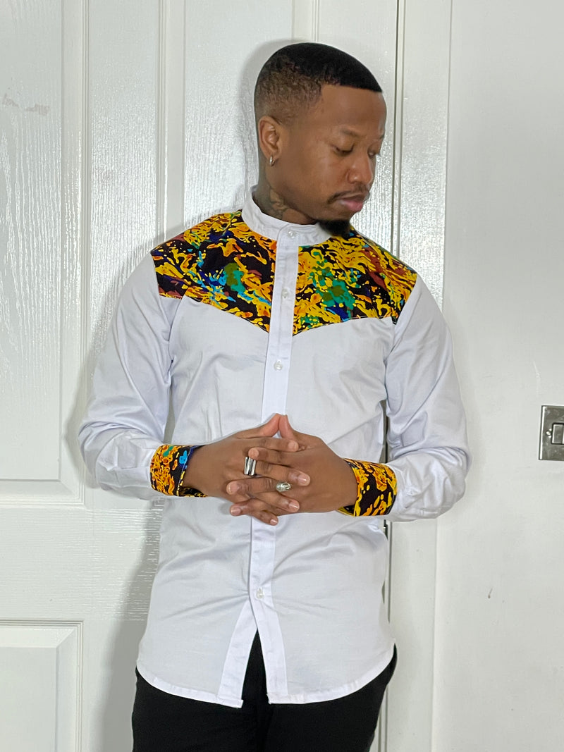 Harry Mixed Print Men Shirt | Yellow African Print