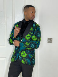 Perry Men Blazer | Green Multicolor African Print