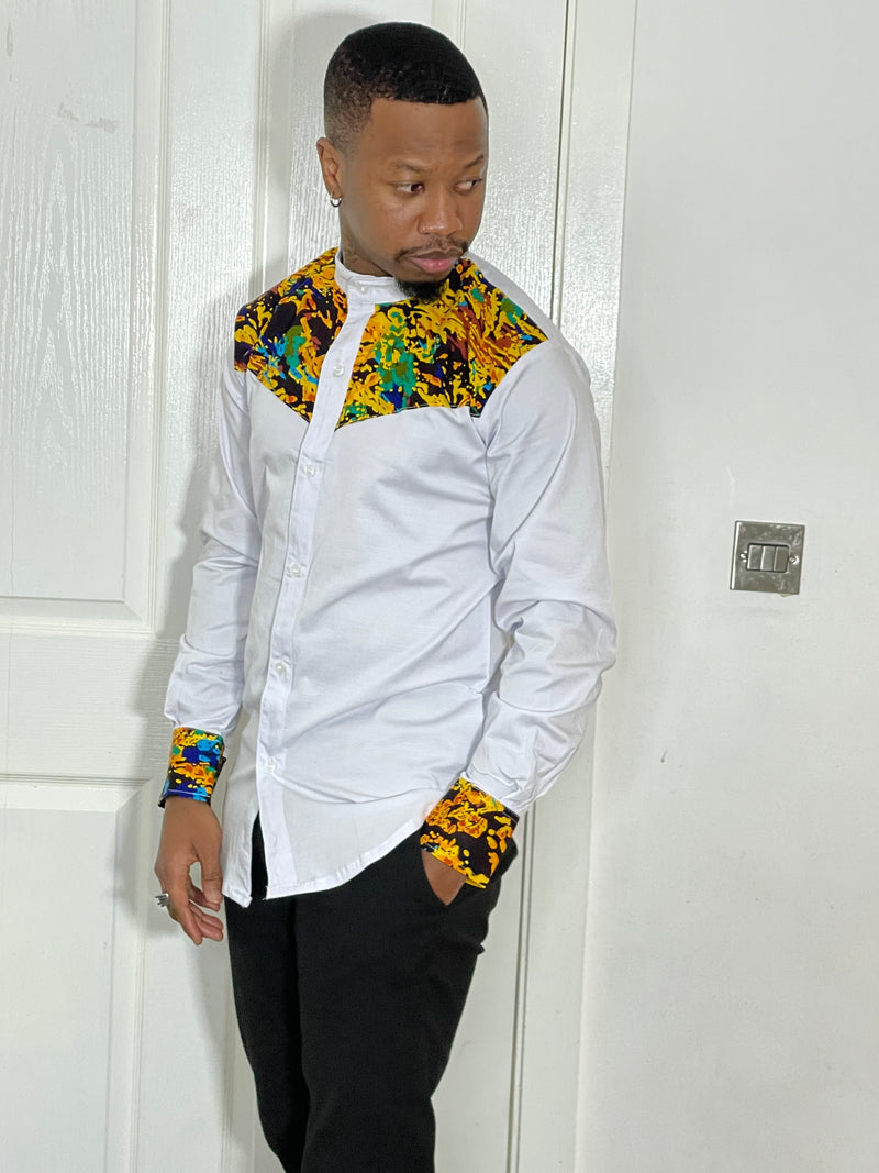 Harry Mixed Print Men Shirt | Yellow African Print