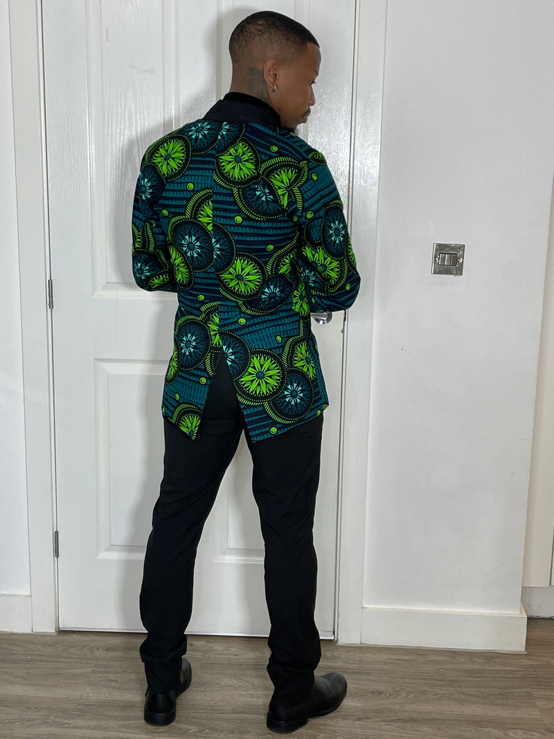 Perry Men Blazer | Green Multicolor African Print