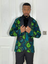 Perry Men Blazer | Green Multicolor African Print