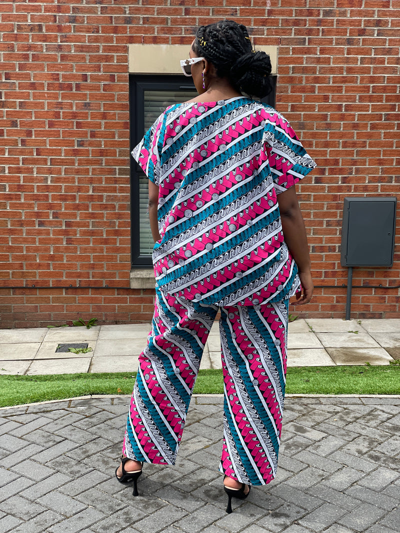 Bunny Ankara High Waisted Trouser | Pink and White African Print