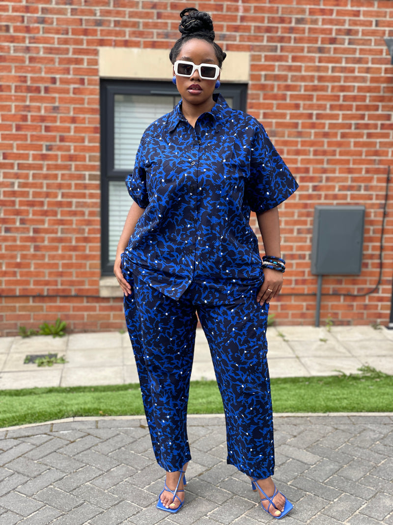 Amini Ankara High waisted Trouser | Blue African Print