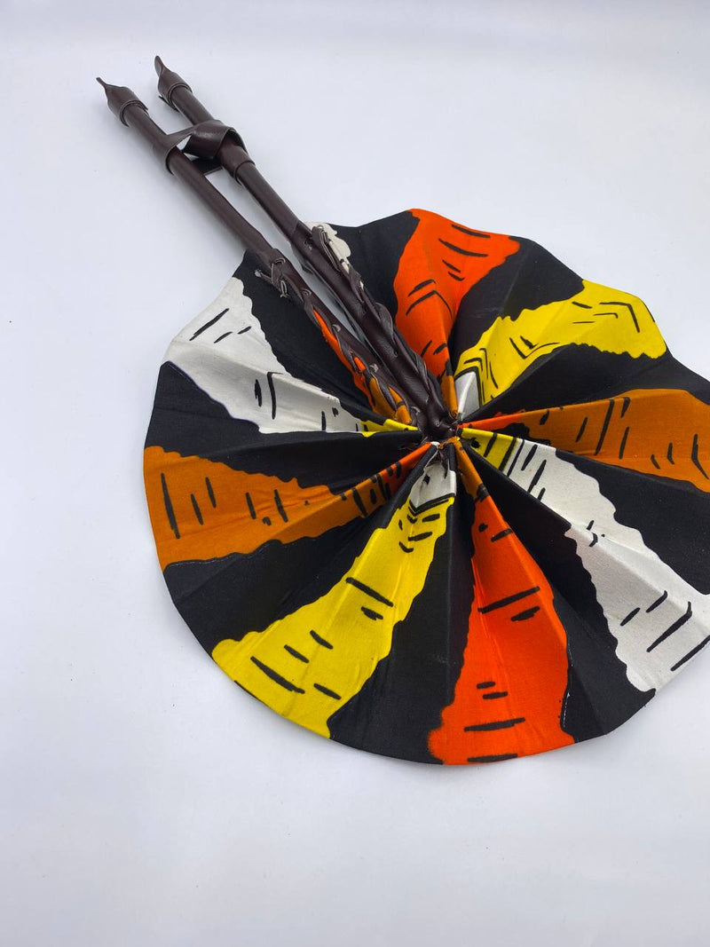 Handmade Ankara Hand Fan l Yellow & Red