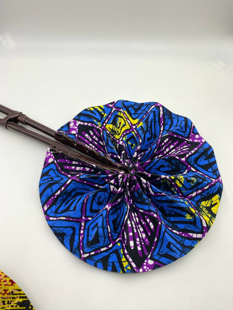 Handmade Ankara Hand Fan l Blue