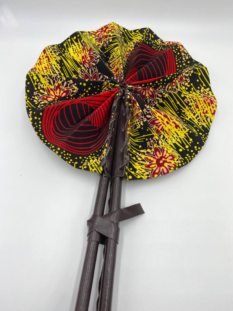 Handmade Ankara Hand Fan l Yellow & Red