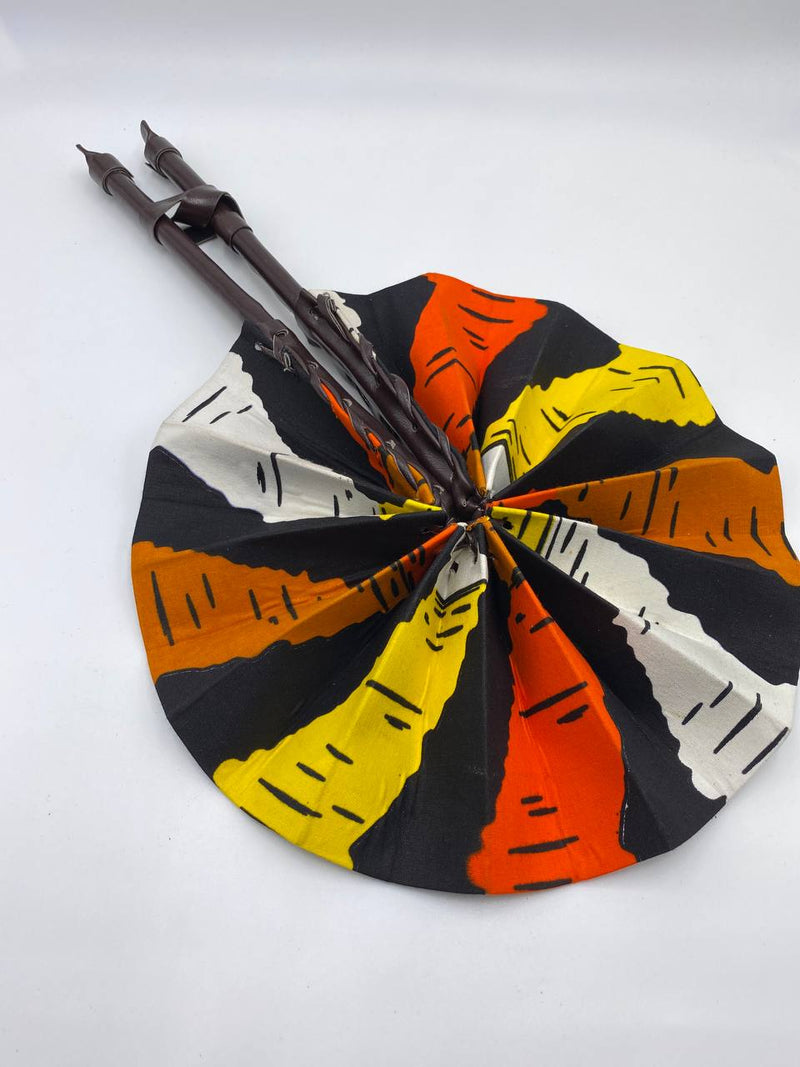 Handmade Ankara Hand Fan l Yellow & Red