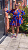 Bekky Ankara Mini Dress | Blue and Orange African Print