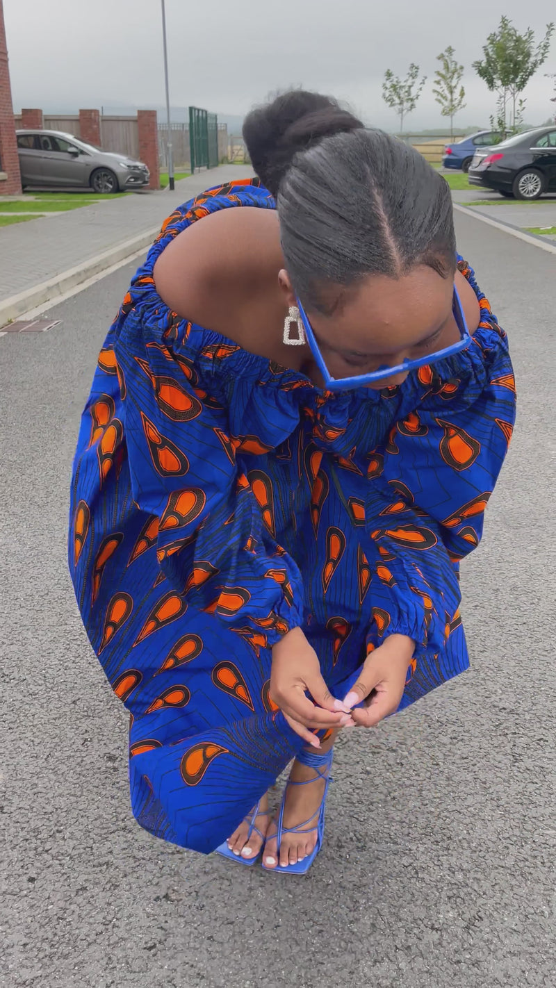 Chinwe Ankara Maxi Skirt | Blue and Orange African Print