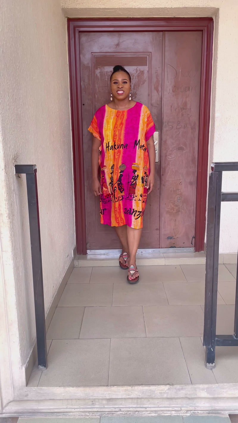 Eve Pink and Orange Midi African Tribal Dress