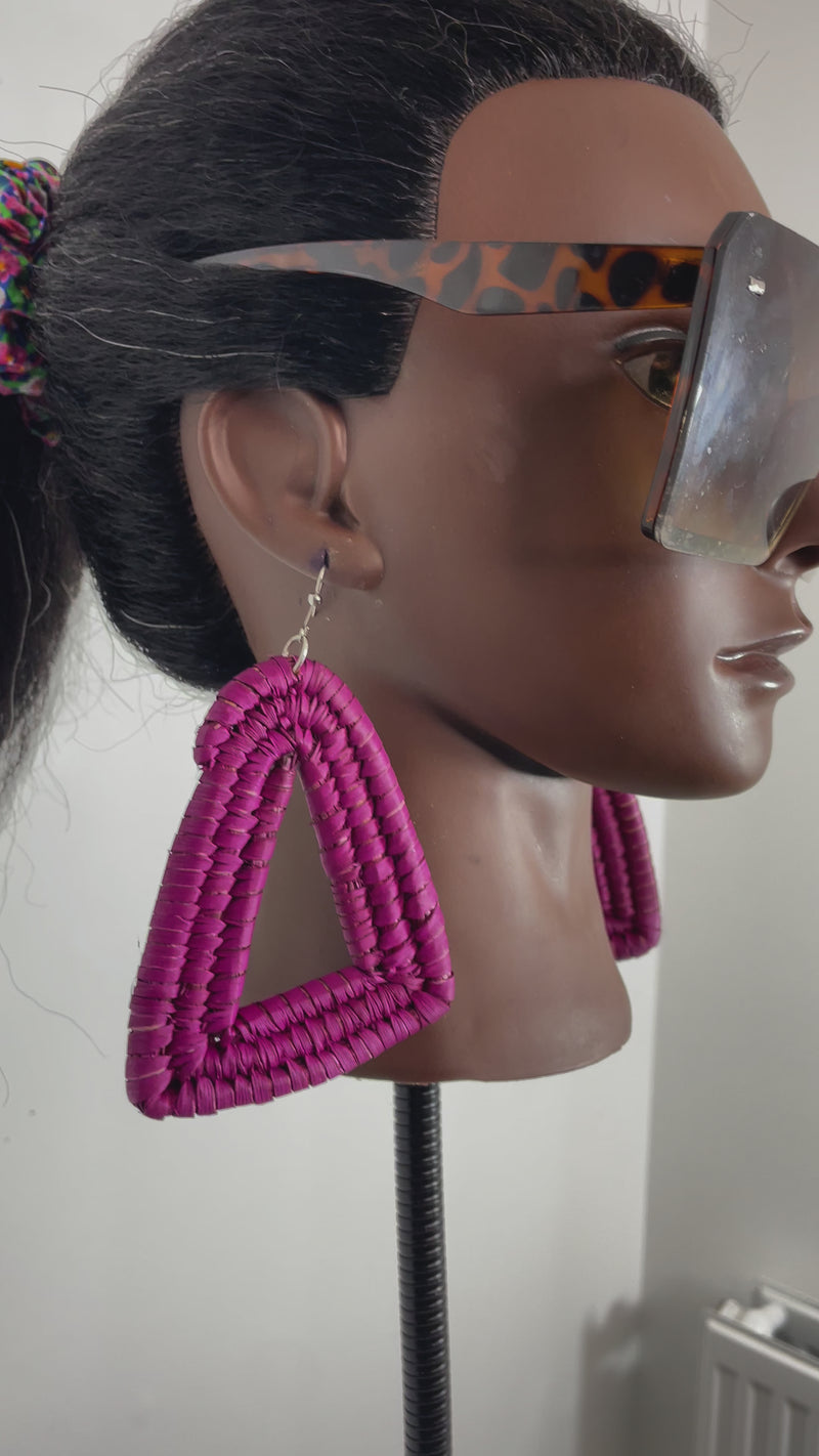 Pink Triangle Rattan Earring