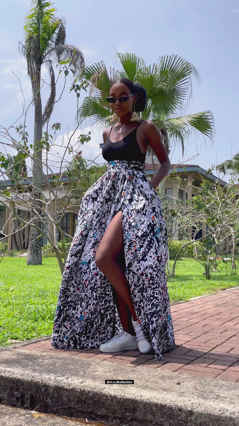 Carol Ankara Maxi Skirt | Black and White African Print