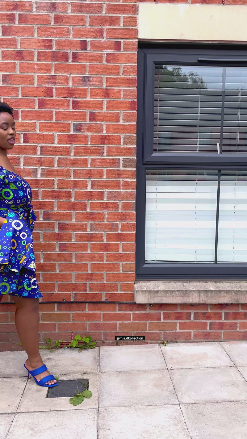 Beau Ankara Short Mini Dress | Blue African Print