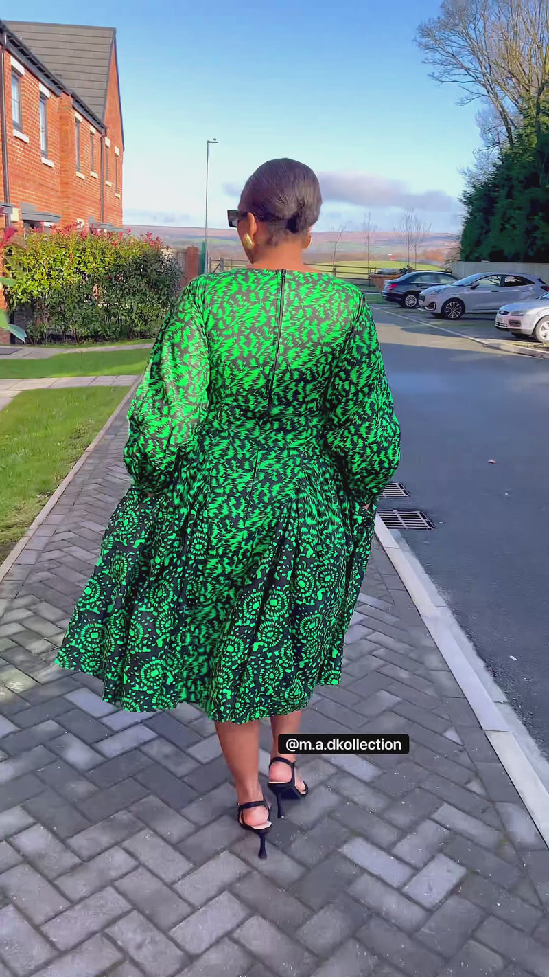 Lola Ankara Midi Dress | Green African Print