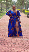 Toni Ankara Off shoulder Maxi Dress | Blue and Orange African Print