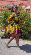 Brenie Ankara Mini Dress |  Green  and Yellow Multicoloured  Print