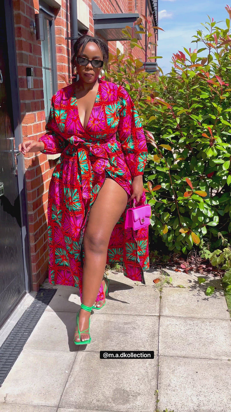 Biston Ankara Maxi Dress | Pink and Green African Print