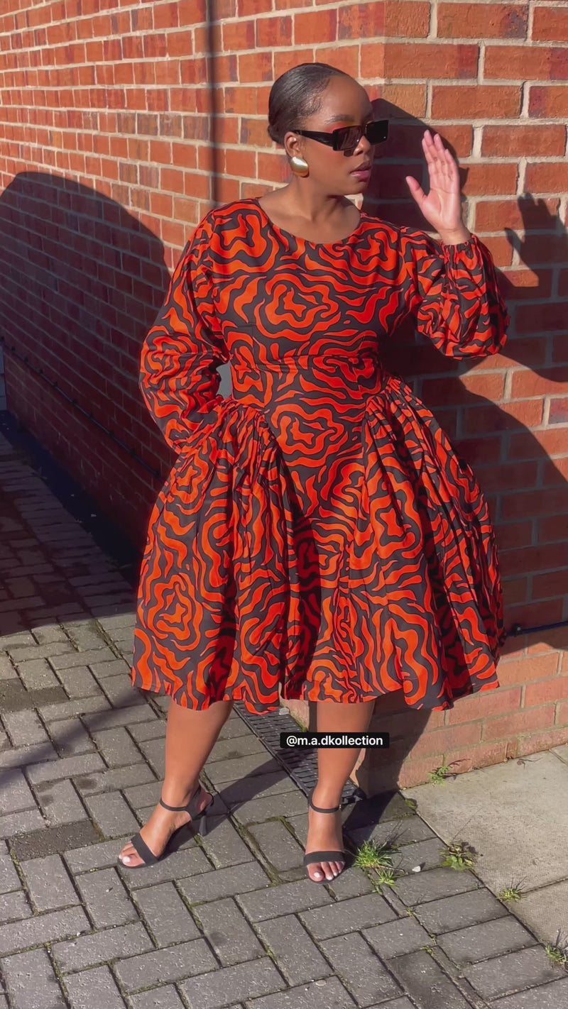 Lucia Ankara Midi Dress | Orange African Print